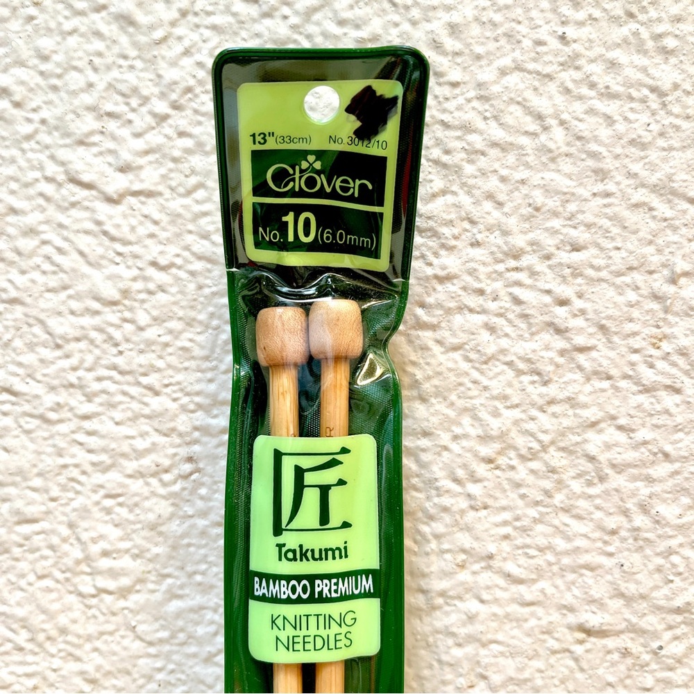 Size 10 (6mm) 13 inch long Knitting Needles Bamboo Single Point Clover